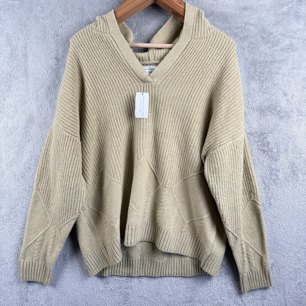 Christopher & Banks Sweater Womens XL Beige Green Hooded Pullover Casual NWT